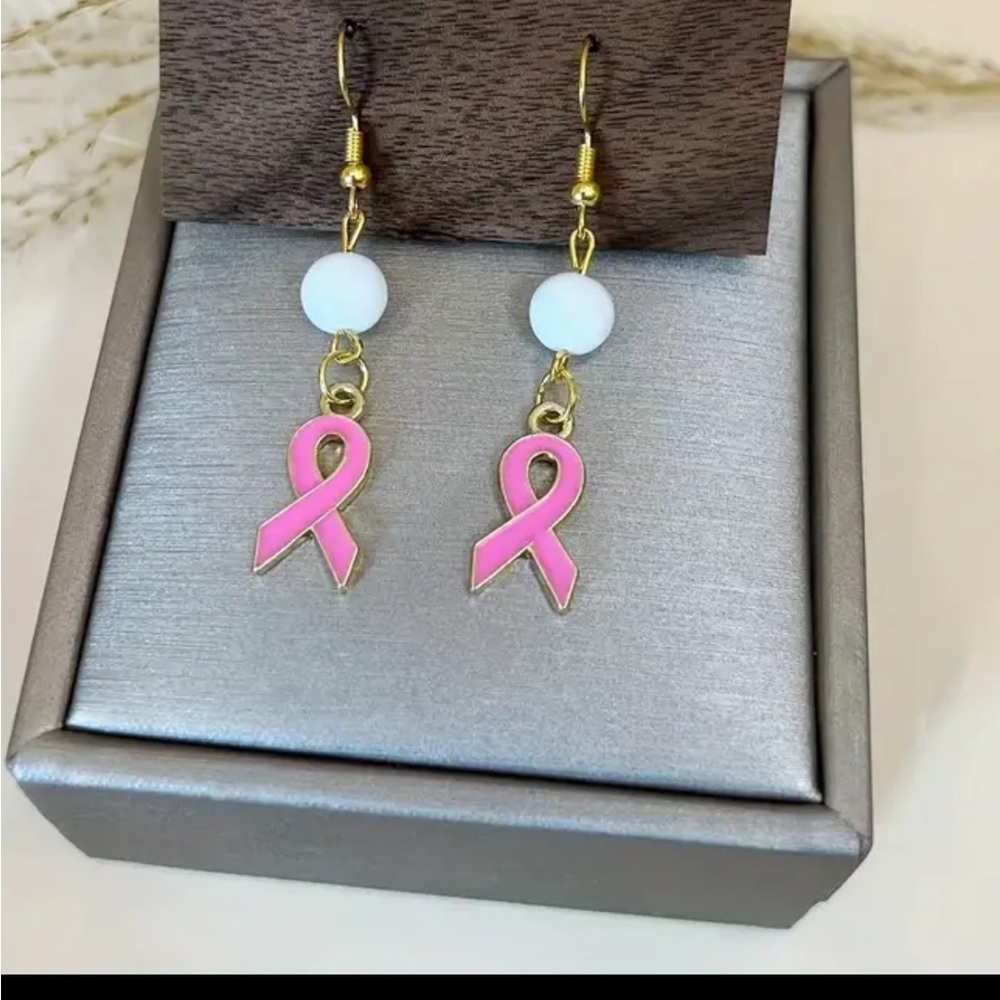 Breast Cancer Awareness dangle earrings